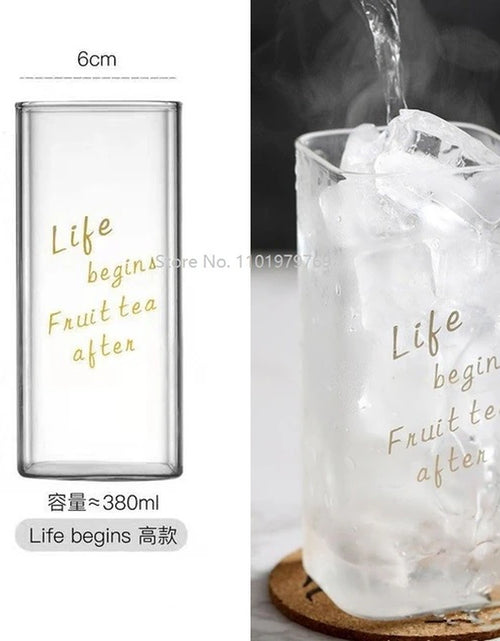 Load image into Gallery viewer, Square Transparent Creative Letter Glass Coffee Tea Mug Drinks Dessert Breakfast Milk Cup Glass Mugs Handle Drinkware
