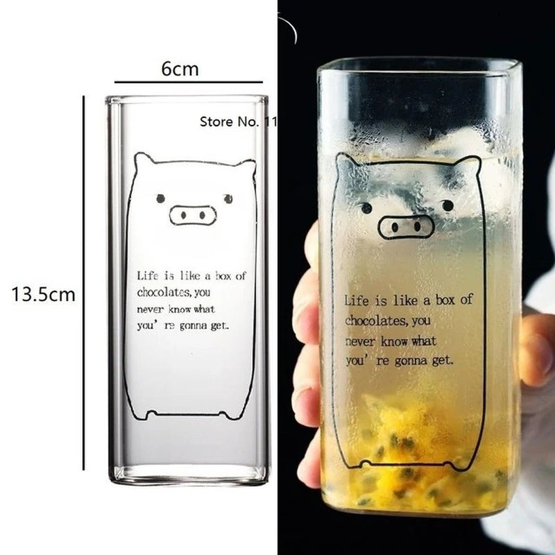 Square Transparent Creative Letter Glass Coffee Tea Mug Drinks Dessert Breakfast Milk Cup Glass Mugs Handle Drinkware