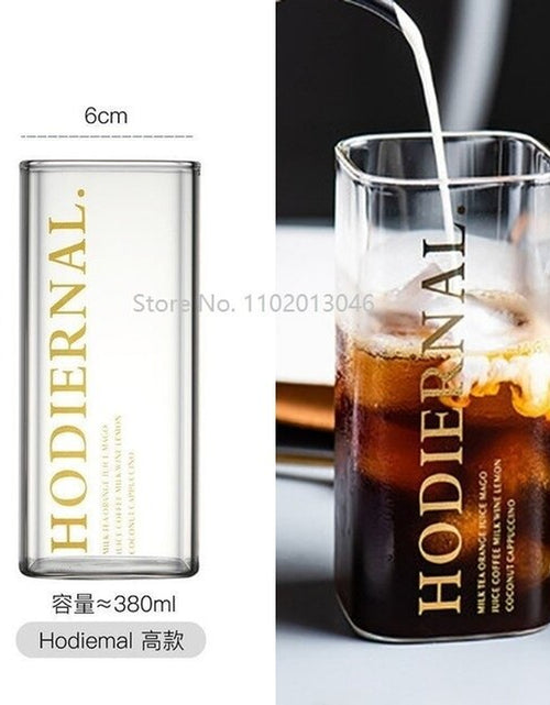 Load image into Gallery viewer, Square Transparent Creative Letter Glass Coffee Tea Mug Drinks Dessert Breakfast Milk Cup Glass Mugs Handle Drinkware
