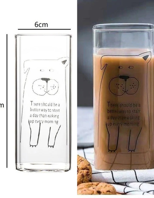 Load image into Gallery viewer, Square Transparent Creative Letter Glass Coffee Tea Mug Drinks Dessert Breakfast Milk Cup Glass Mugs Handle Drinkware
