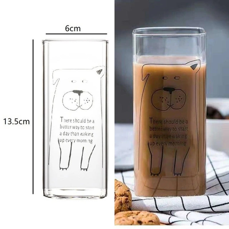 Square Transparent Creative Letter Glass Coffee Tea Mug Drinks Dessert Breakfast Milk Cup Glass Mugs Handle Drinkware