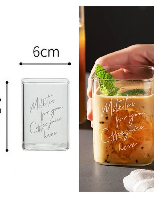 Load image into Gallery viewer, Square Transparent Creative Letter Glass Coffee Tea Mug Drinks Dessert Breakfast Milk Cup Glass Mugs Handle Drinkware
