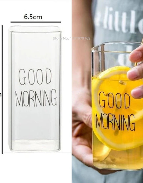 Load image into Gallery viewer, Square Transparent Creative Letter Glass Coffee Tea Mug Drinks Dessert Breakfast Milk Cup Glass Mugs Handle Drinkware
