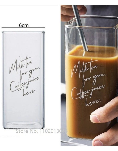 Load image into Gallery viewer, Square Transparent Creative Letter Glass Coffee Tea Mug Drinks Dessert Breakfast Milk Cup Glass Mugs Handle Drinkware
