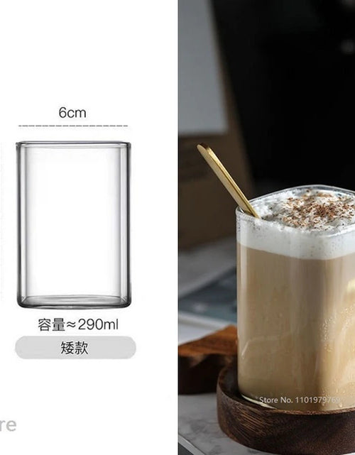 Load image into Gallery viewer, Square Transparent Creative Letter Glass Coffee Tea Mug Drinks Dessert Breakfast Milk Cup Glass Mugs Handle Drinkware
