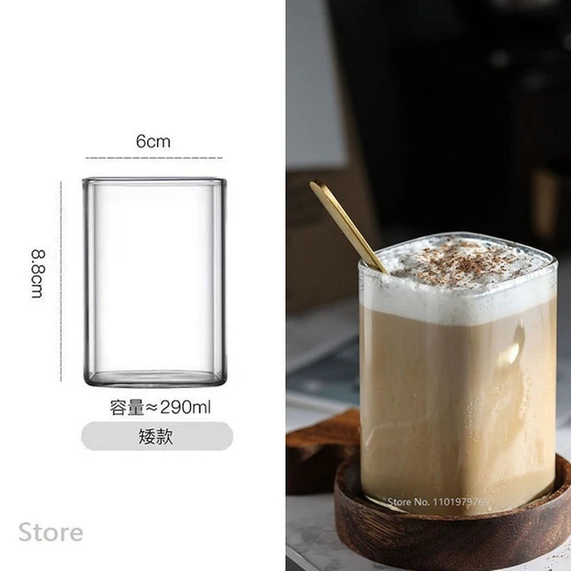 Square Transparent Creative Letter Glass Coffee Tea Mug Drinks Dessert Breakfast Milk Cup Glass Mugs Handle Drinkware