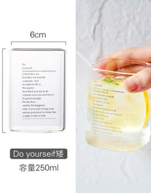 Load image into Gallery viewer, Square Transparent Creative Letter Glass Coffee Tea Mug Drinks Dessert Breakfast Milk Cup Glass Mugs Handle Drinkware
