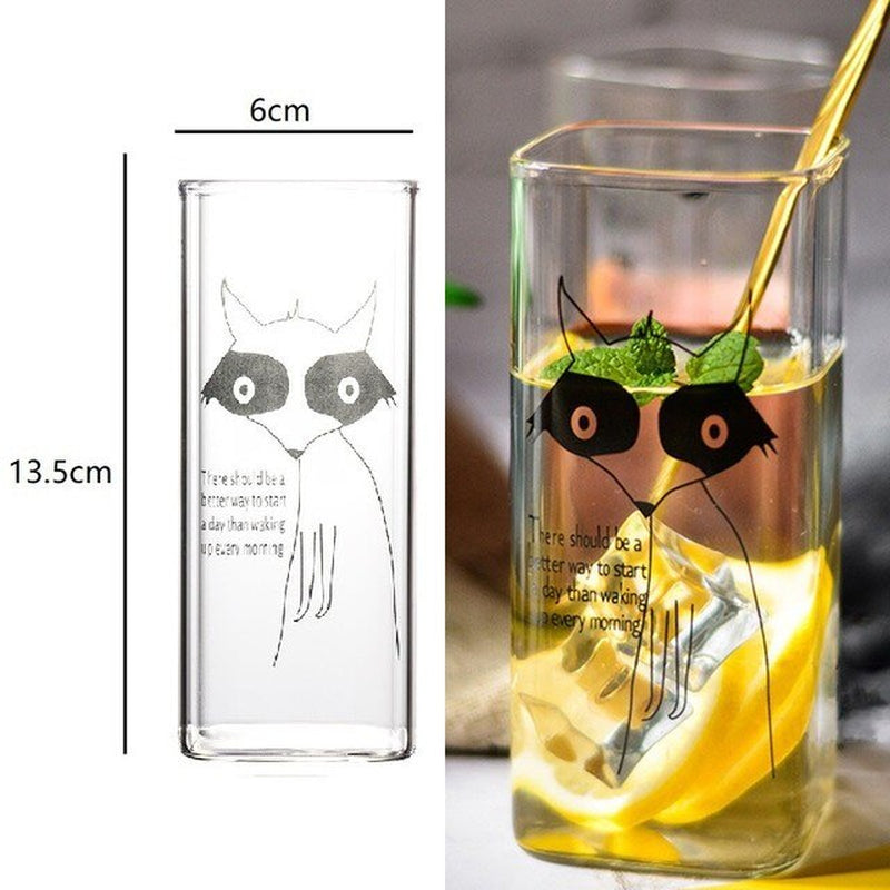 Square Transparent Creative Letter Glass Coffee Tea Mug Drinks Dessert Breakfast Milk Cup Glass Mugs Handle Drinkware