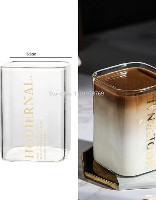 Load image into Gallery viewer, Square Transparent Creative Letter Glass Coffee Tea Mug Drinks Dessert Breakfast Milk Cup Glass Mugs Handle Drinkware
