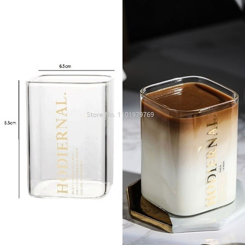 Square Transparent Creative Letter Glass Coffee Tea Mug Drinks Dessert Breakfast Milk Cup Glass Mugs Handle Drinkware