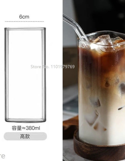 Load image into Gallery viewer, Square Transparent Creative Letter Glass Coffee Tea Mug Drinks Dessert Breakfast Milk Cup Glass Mugs Handle Drinkware
