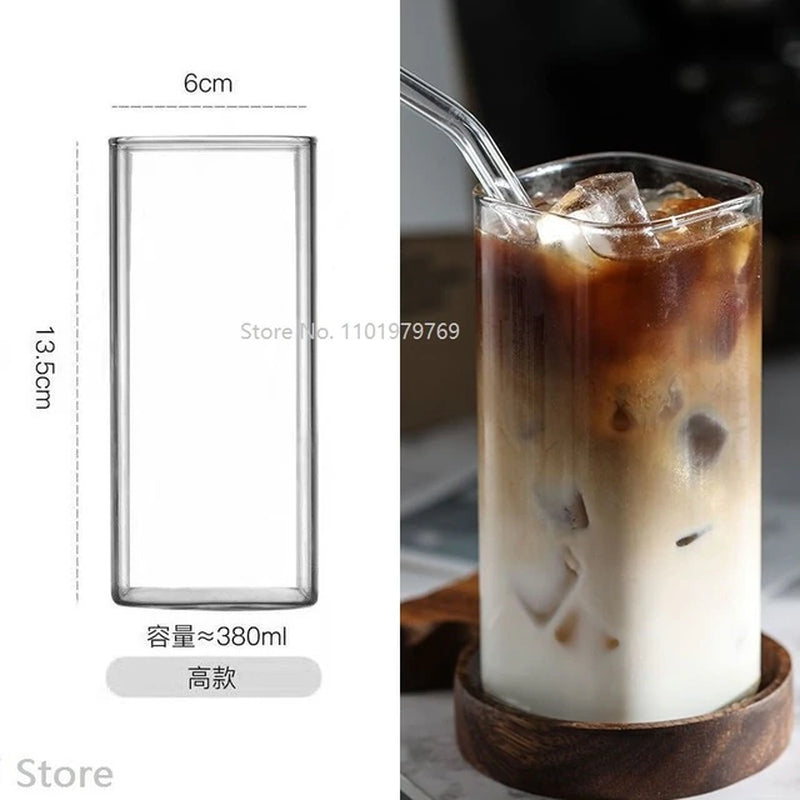 Square Transparent Creative Letter Glass Coffee Tea Mug Drinks Dessert Breakfast Milk Cup Glass Mugs Handle Drinkware